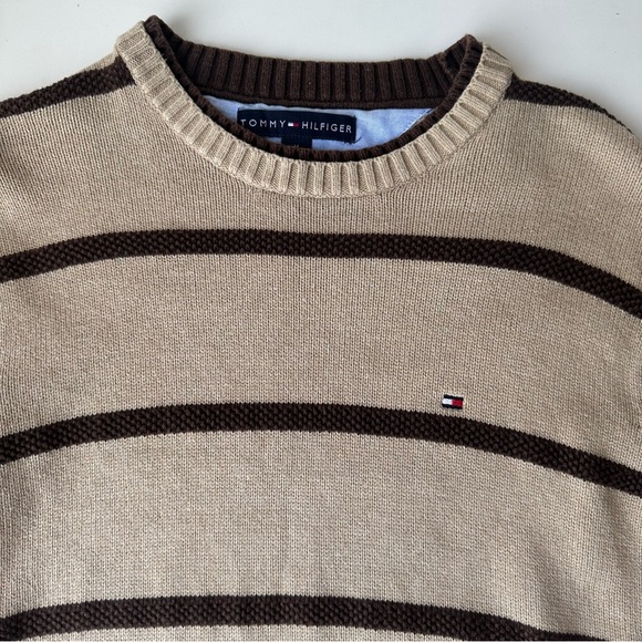 Tommy Hilfiger Pullover Sweater beige brown striped unisex size M - Picture 2 of 11